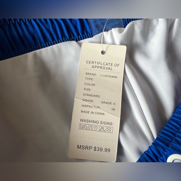 NWT LUCOWEE Mens Swim Trunks with Compression Liner Anti Chafe Sz XL Blue White - Picture 7 of 10
